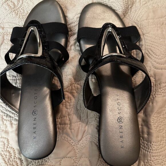 Karen Scott Black Geometric Slide Sandals - Picture 1 of 10